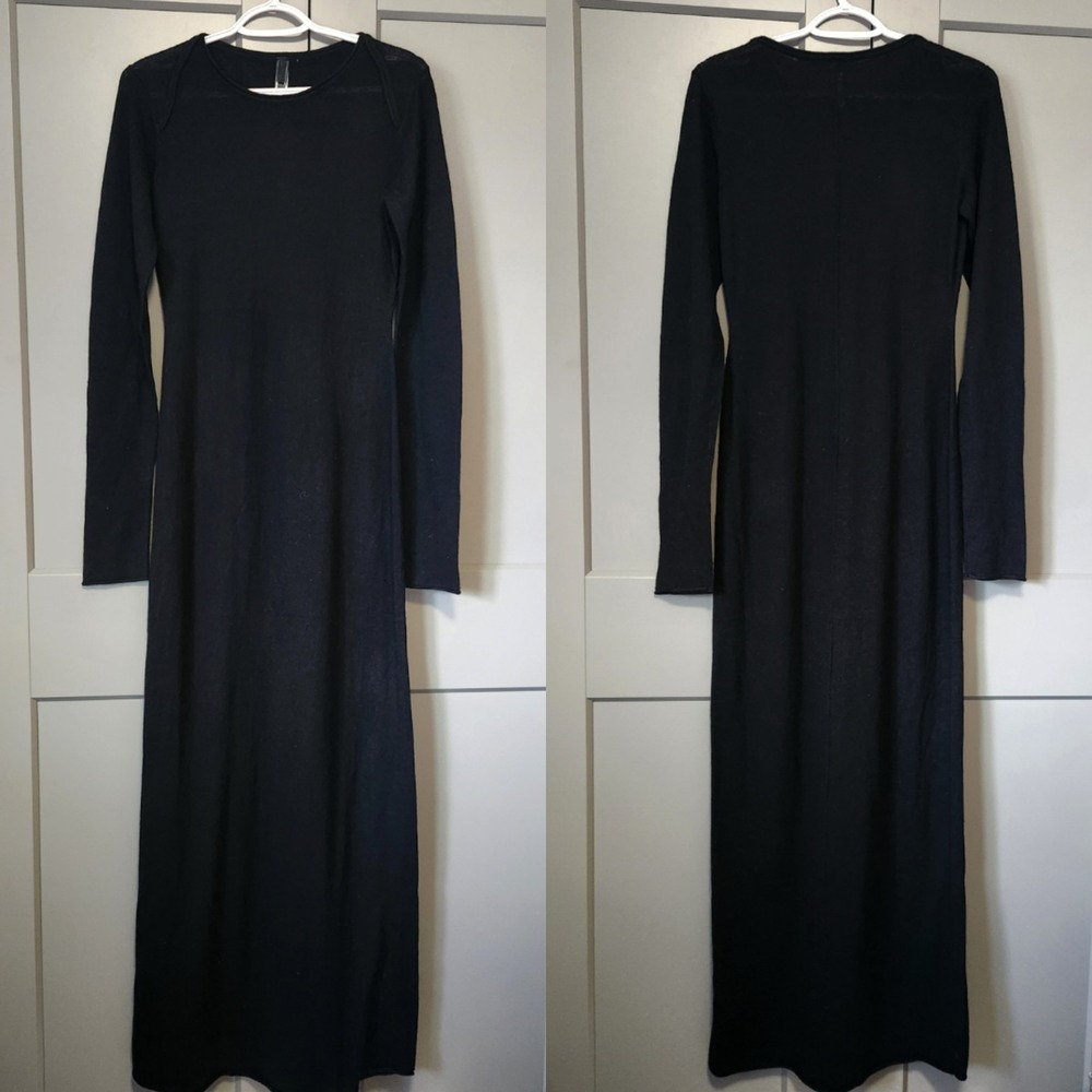 New SKIMS Sheer Cashmere Long Sleeve Maxi Dress M Medium Onyx Black
